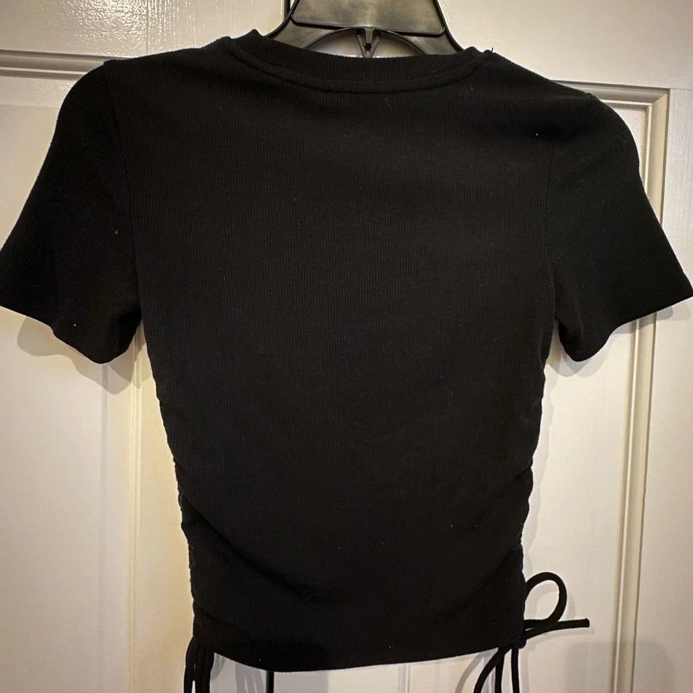Zara ruched ribbed t-shirt black, Size Small - Picture 6 of 6
